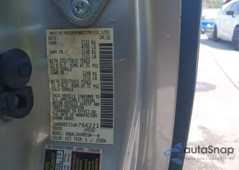 2016 Nissan Frontier S/Sv-I4 из США, поврежденный, VIN 1N6BD0CT1GN766221